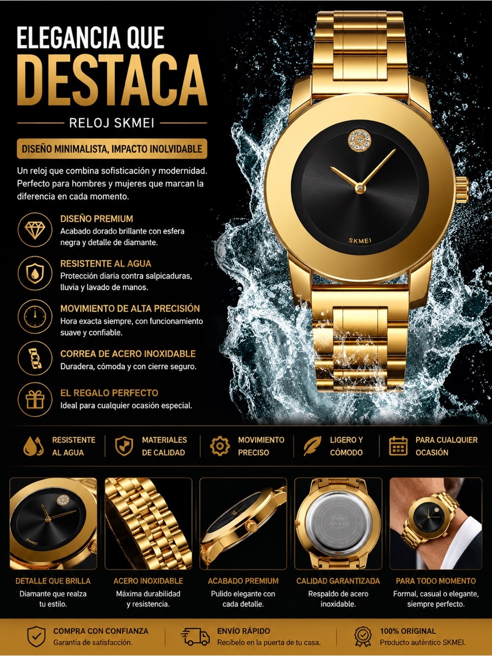SKMEI Men’s Gold and Black Minimal Dress Watch